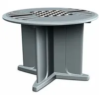 This 48-inch diameter round table features a gray polyethylene construction with an X-base design. It includes a game top and accepts ballast for added stability. Suitable for commercial break rooms, cafeterias, or outdoor seating areas