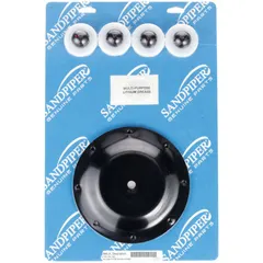 This fluid end repair kit is designed for rebuilding the fluid section of 1-inch Sandpiper air-operated double-diaphragm pumps. It includes gaskets, seals, and valves made of Buna-N elastomer to restore sealing and flow performance. Suitable for maintenance in applications such as chemical transfer, wastewater treatment, and mining.