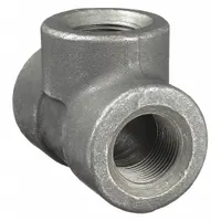 Steel pipe tee with threaded connections, rated Class 3000 for a maximum operating pressure of 2,000 psi at 150 °F. Used to create a 90-degree branch in high-pressure piping systems for industrial applications