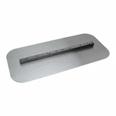 This carbon steel trowel blade is designed for use with 44 in, 46 in, and 48 in power trowels, specifically the M469RP model. The flat finish with round corners is suited for smoothing and leveling freshly poured concrete surfaces, producing a flat, dense finish. The round corners help reduce surface marking during operation.