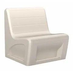 Floor-mounted armless lounge chair with a single polyethylene seat in Stone Gray. Designed for commercial waiting areas, lobbies, and break rooms. Meets CAL 133 flammability and ISO 22196 antimicrobial standards.
