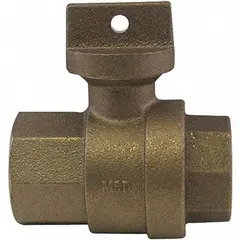 Manual two-way ball valve with 1" FNPT x FNPT connections and brass tee handle. Rated for maximum operating pressure of 300 psi. Complies with NSF/ANSI 372. Used in water distribution systems for flow control at property boundaries or in municipal lines.