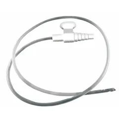This 8 Fr suction catheter is used to clear airways of secretions during medical suction procedures. It is designed for connection to suction systems to facilitate removal of fluids and debris from the respiratory tract.