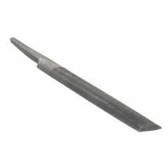 Double-cut half-round file with single-edge bastard cut, 4 in length without tang, and 7/16 in width. Regular taper and natural finish. Used for material removal, shaping, deburring, and smoothing metal surfaces in general fabrication and maintenance.