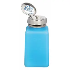 HDPE dispensing bottle with a 177.4 mL (6 fl oz) capacity. Includes a silver closure and dropper for controlled drop-by-drop dispensing. Blue body, no label, non-sterile. Suitable for applying solvents, oils, fluxes, and cleaning agents in laboratory and maintenance tasks.
