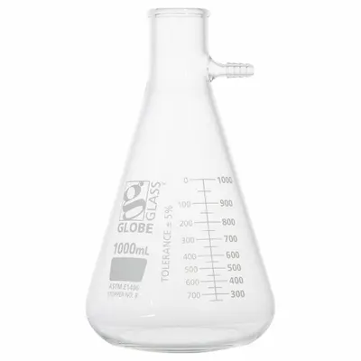 GLOBE SCIENTIFIC Filtering Flask: 1 L, Colorless, Round, A - Glass Filtering Flasks