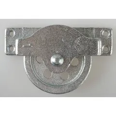 This side-mount pulley block is designed for lifting and pulling applications using wire rope. It features a bolt-on mounting style and is constructed with brass components. Suitable for overhead loads, hoisting, and tensioning tasks in industrial rigging and material handling.