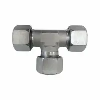 This flareless bite-type steel compression tee fitting is designed for creating leak-proof branch connections in industrial hydraulic and pneumatic systems. It features M42x2.0 threads on all three ports and is constructed from rigid steel for high-pressure fluid power applications