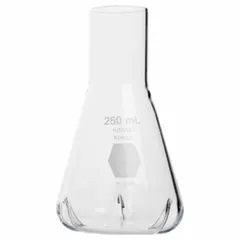 This 500 mL conical flask is made of colorless borosilicate glass meeting USP Type I specifications. It is compatible with stopper size 7 and is used for mixing, heating, and storing liquids in laboratory settings.