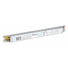 The ADVANCE ICN-2S28-T is a programmed rapid start electronic ballast for operating one or two F14T5 fluorescent lamps. It accepts 120 to 277V AC input and is rated for 14 W per lamp. This ballast is used in commercial and industrial lighting fixtures such as troffers, strip lights, and under-cabinet luminaires.