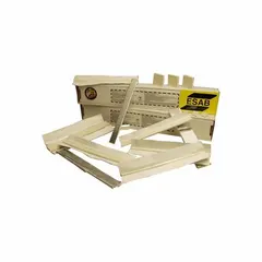 Disposable ceramic weld-backing tiles for single-sided welding. Round shape, 1/4-inch diameter, 1-inch length, supplied in a 36-foot length per box. Acrylic adhesive backing for application. Used to support and contain molten weld metal from the back side of a joint, enabling full-penetration welds without back-gouging or workpiece flipping.