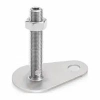 Swivel male leveling mount with 5/8"-11 thread and 4,496 lbf load capacity. Features a teardrop base, plain finish, includes a nut, and has mounting holes for secure installation. Used for leveling and stabilizing machinery, conveyors, and heavy equipment on uneven surfaces