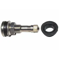 This clamp-in tire valve stem is designed for tubeless truck tires. It features a straight chrome-plated metal body with a 180° valve stem angle and a 0.305-32 thread size. Meets TR416 standards for replacement use in commercial vehicle tire maintenance