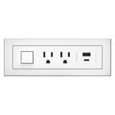 LEGRAND Furniture Power Outlet: 2 Outlets, 10 ft Cord Lg, White, 5-15R, 7.13 in Wd - Furniture Power Strips