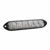 Rectangular LED warning light with amber/red illumination for vehicle perimeter use. Operates on 12V DC, features a screw mount and bullet connector. Overall height 1/2 in, width 1 in. Suitable for trucks, trailers, and fleet vehicles requiring enhanced visibility
