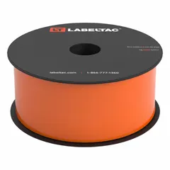 Continuous label roll for thermal transfer printing on LabelTac 4 Pro printers. Orange gloss vinyl material rated for indoor and outdoor use. Suitable for labeling pipes, equipment, and safety signage in industrial environments where labels must withstand elevated temperatures.