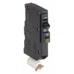 Single-pole, plug-in miniature circuit breaker rated 15 A at 120V AC, 10kA interrupting capacity. For use in QO Load Centers and NQ Panelboards to protect branch circuits in residential and commercial electrical systems.
