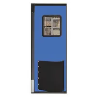 Swinging Door: Polyethylene, 1 Doors, Blue, 3 ft Door Wd, 8 ft Door Ht, Window Included, Textured (MPN 3696RXHDRBL)