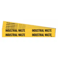 Pipe Marker: Industrial Waste, Yellow, Black, Fits 3/4 to 2 3/8 in Pipe O.D., 4 Pipe Markers, 5 PK (MPN 7162-4-PK)