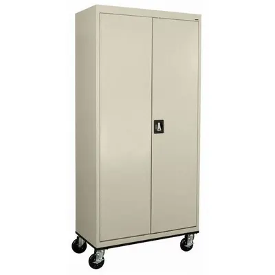SANDUSKY Full Height Mobile Wardrobe Cabinet, 36 in Wide, Tan, Assembled - Commercial Mobile Wardrobe Cabinets