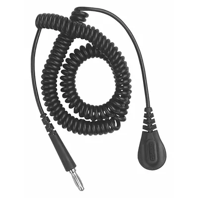 DESCO Coil Cord: Banana Plug/Date Coded/Relaxed Retraction Coil Cord, 20 ft Cord Lg - Snap-Connecting Antistatic Cords