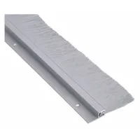 Metal leaf weatherstripping with an aluminum flange and nylon brush insert, measuring 3 ft long, 3 7/8 in wide, and 1/2 in high. Used to seal gaps around doors to block drafts, dust, and insects in industrial and commercial doorways