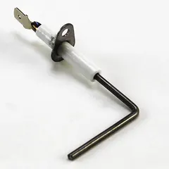 Flame sensor for gas furnaces and boilers. Detects flame presence and shuts off gas valve if no flame is sensed, ensuring safe operation. Direct replacement part for select GOODMAN systems.