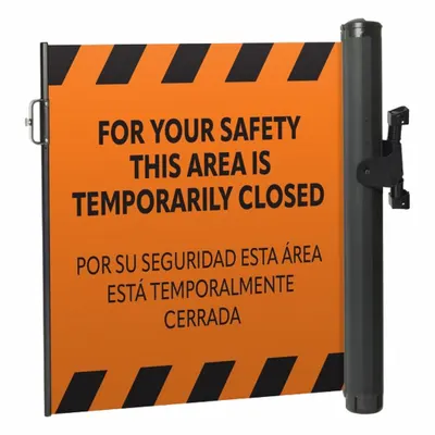 MODUS Mounted Barrier: Fixed Mount, 11 1/2 ft Belt Lg, Restricted Access Messaging - Wall-Mount Retractable Belt Barriers