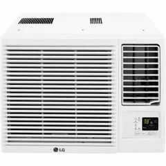 Residential-grade window air conditioner providing cooling and electric heating for rooms up to 330 sq ft. Operates on 115V AC with a NEMA 5-15P plug and features a Combined Energy Efficiency Ratio (CEER) of 11.3. Includes remote control for convenient operation.