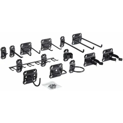 OEM Pegboard Hook Assortment Kit: 63 Hooks, Screw-In, Surface, Black - Hook & Toolholder Assortments for Square-Hole Pegboard