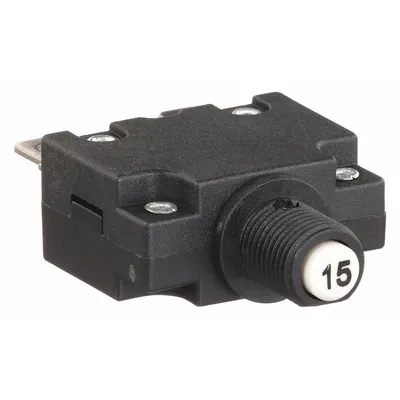 CARLING TECHNOLOGIES Panel Mount Circuit Breaker: 15 A Amps, 125/250V AC, 32V DC, 3/8 in Collar - Push Button Style, Front Panel-Mount Miniature Circuit Breakers