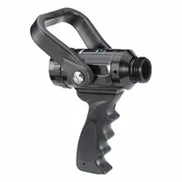 Aluminum constant pressure nozzle with solid bore and swivel base. NST thread type delivers a straight stream spray pattern. Used for firefighting and industrial water-delivery applications requiring direct-impact suppression