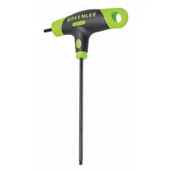 This T-shaped dual-tip hex key features ball ends for angled access to hex socket fasteners. Made from alloy steel with a black oxide finish, it has a 1/8 in SAE tip size and a short 2 in handle length. Suitable for tightening or loosening fasteners in confined spaces where clearance is limited.