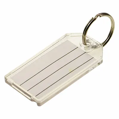 LUCKY LINE PRODUCTS Key Tag: 20 Key Tags, Rectangle, Clear, Plastic, Blank Label, 1 1/8 in Overall Ht - Unlabeled Key Tags