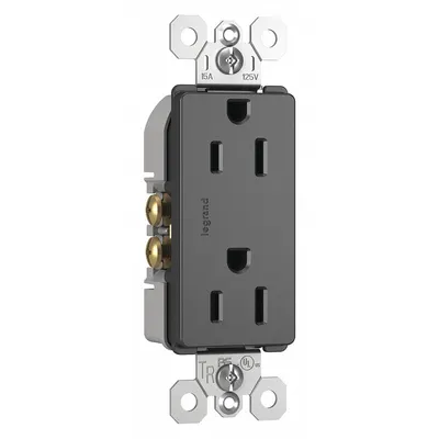 LEGRAND 885TRBK Duplex Receptacle, 5-15, Black, 125V AC, 15A, 2 Pole/3 Wire - General Purpose Receptacles