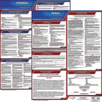 Two-poster set printed in Spanish on polypropylene, each 27 in x 27 in. Covers Texas state and federal labor law posting requirements including FMLA. Used by employers to display mandated workplace notices for Spanish-speaking employees