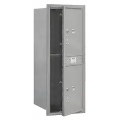 This horizontal multi-unit mailbox features two lockable doors and is designed for recessed mounting. It measures 41 3/8 inches in height, 17 inches in width, and 16 1/2 inches in depth, providing front access for mail retrieval. Suitable for centralized mail collection in commercial or residential settings.