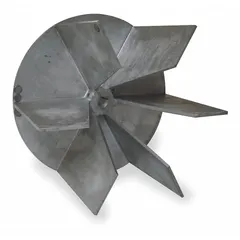 Replacement radial blower wheel with 12 1/2 in diameter, aluminum construction, and 5/8 in bore. Designed for CW/CCW rotation with one inlet and includes set screws. Suitable for use in centrifugal fans and blowers for ventilation and air-moving systems.