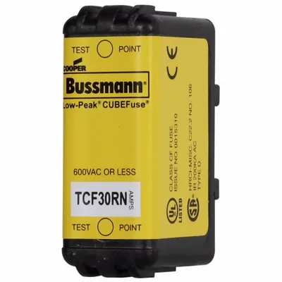 BUSSMANN Fuse: Class CF, TCF Series, Time-Delay, 30 A, 600 V AC, 300 V DC - Time-Delay Cube Fuses