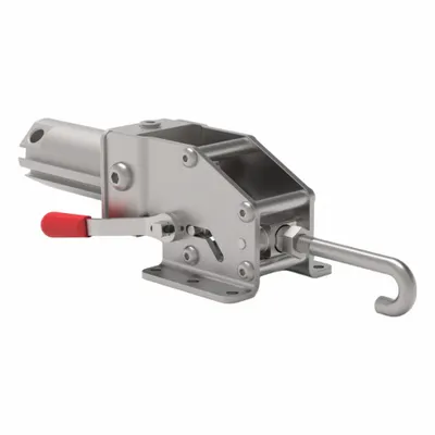 DE-STA-CO Pneumatic Toggle Clamp: 302 lbf Capacity - J-Hook Air-Powered Latch Toggle Clamps