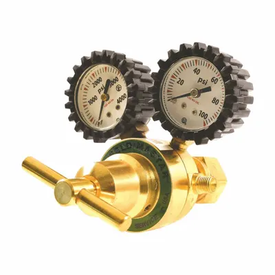 UNIWELD Oxygen Regulator: Single Stage, CGA 540 Inlet, 3/8"-24 M RH Outlet, 60 psig - Air & Inert Gas Regulators