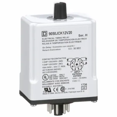 SCHNEIDER Single Function Time Delay Relay: Socket Mounted, 110V AC, 10 A - Socket-Mounted Relays