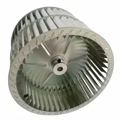 This single-inlet forward-curved blower wheel is a replacement part for HVAC and industrial air-moving equipment. It has an 11-inch diameter, 7 3/4-inch width, and 1/2-inch bore. The steel wheel features two inlets and clockwise rotation from the hub end. Suitable for moderate airflow at low static pressure applications.