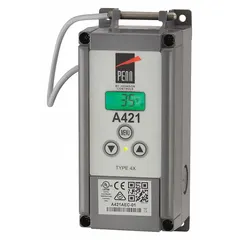 Single-stage electronic temperature control for chiller applications. Operates on 24V AC input voltage with SPDT switching. Digital display, temperature range -40°F to 212°F, NEMA 4X enclosure. Compatible with A99 series sensors.