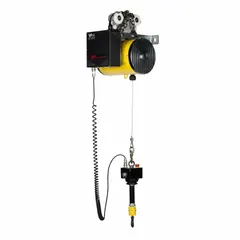 Hook-mounted air cable balancer without trolley, rated for 280 lb maximum lifting capacity at 100 psi. Equipped with NPT air inlet and manipulator controls for precise positioning of loads in assembly and manufacturing operations.