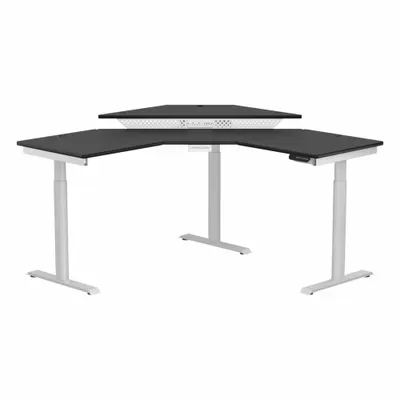 VERSADESK Standing Desk: White, Wood, 60 in Overall Wd, 60 in Overall Dp - Electric Adjustable-Height Desks