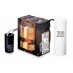 This metal halide ballast kit regulates power to HID lamps up to 1000W. It features pulse start technology and ANSI Code M141 compatibility, operating on 120/208/240/277/480V AC. Includes a mounting bracket for installation in industrial and commercial lighting systems such as warehouses and outdoor area lighting.