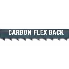 Carbon steel band saw blade supplied in a 100 ft coil. Flex-back design with 14 teeth per inch, suitable for curved cuts in wood, plywood, aluminum, plastic, and soft metal. Accommodates widths from 1/4 in to 3/8 in.