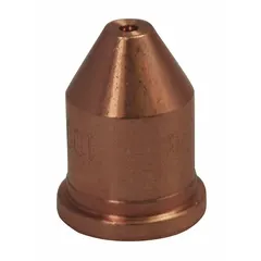 This unshielded nozzle is a consumable component for Hypertherm handheld plasma torches. It directs and focuses the plasma arc for cutting conductive metals. Rated for 100 A operation, it is compatible with T100, T100M, and T100M-2 torch series.