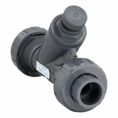 HAYWARD Spring Y Check Valve: Piston, Y-Style Valve Body, 1 in Pipe Size, True Union Socket - Adjustable PVC Y Piston Check Valves